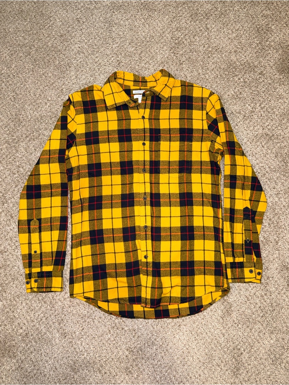Amazon Essentials Men's Yellow Navy Plaid Slim Fit Flannel Shirt Small